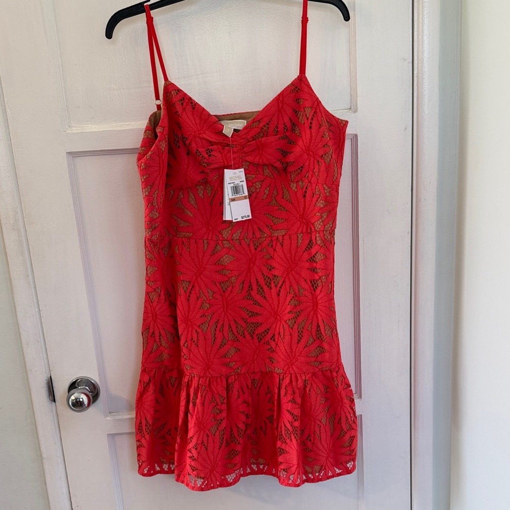 Michael Kors Palm Lace Flounce Hem Dress